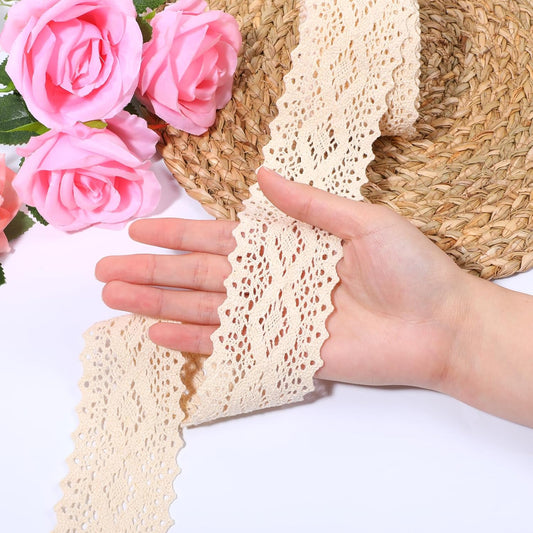 Beige Cotton Lace Trim, 5 Yards Vintage Crochet Lace Trim Ribbon Fabric Applique for Sewing, Wedding V1258-DP02-B-4213