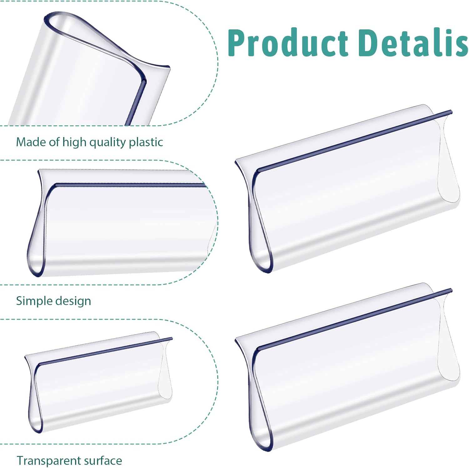 8 Pack Roller Window Shades Pulls, Clear Plastic Window Shades Hem Grips Handles R Type Windows Blinds Shade V1258-DP02-B-4216