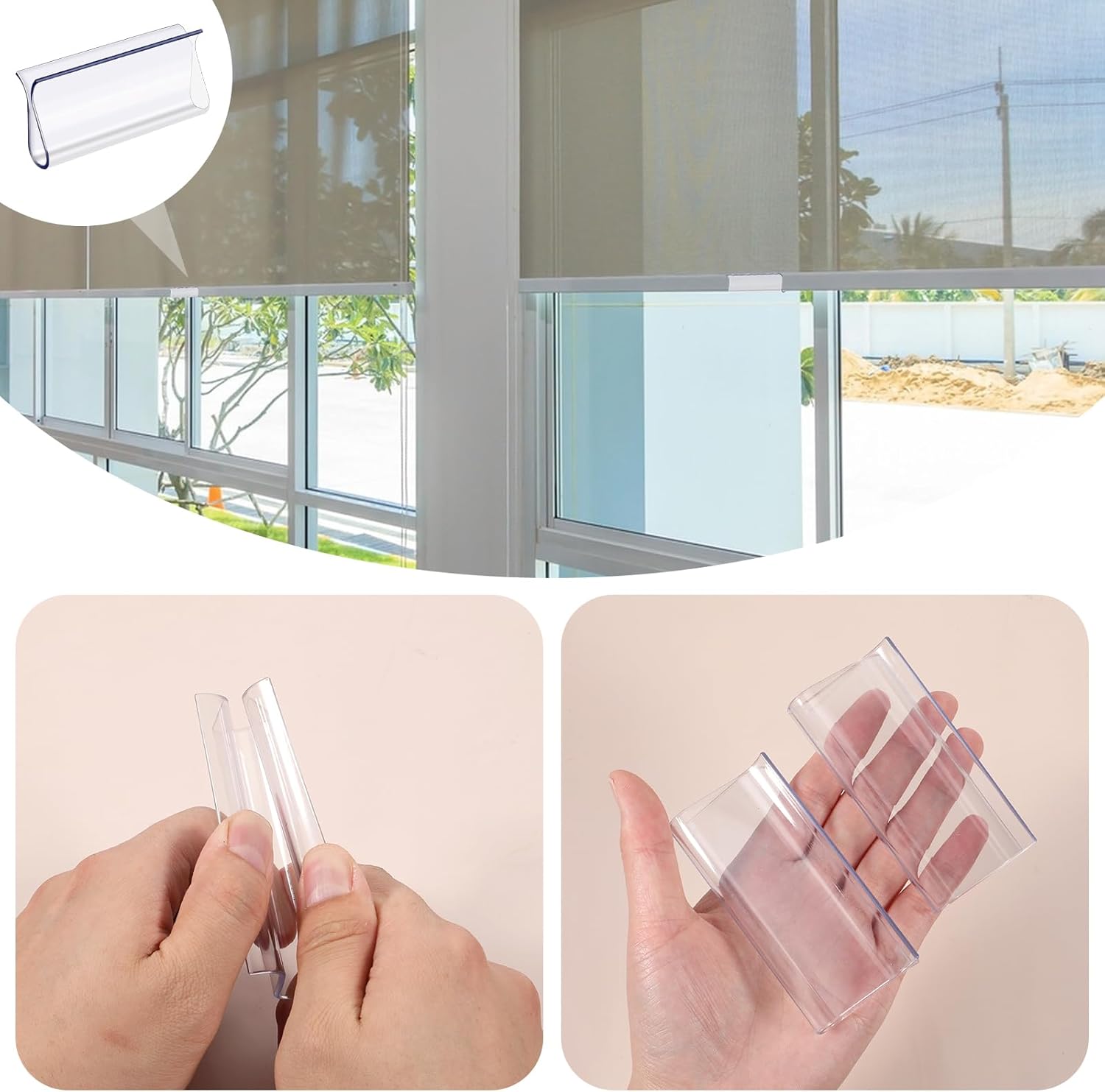 8 Pack Roller Window Shades Pulls, Clear Plastic Window Shades Hem Grips Handles R Type Windows Blinds Shade V1258-DP02-B-4216