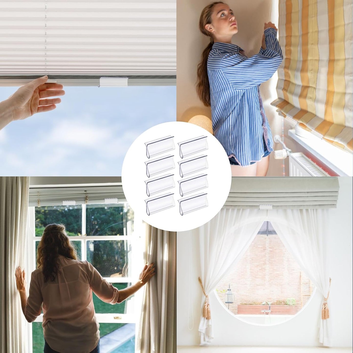 8 Pack Roller Window Shades Pulls, Clear Plastic Window Shades Hem Grips Handles R Type Windows Blinds Shade V1258-DP02-B-4216