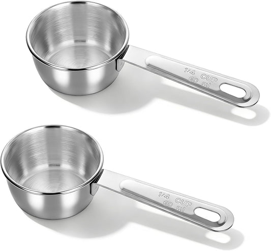 2 Pcs 1/4 Cup Stainless Steel Measuring Cup, 60ml, 2oz Metal Measuring Cups Coffee Measuring Cups Measure V1258-DP02-B-4220