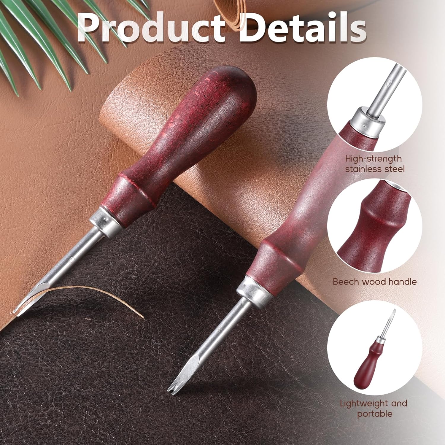 Leather Edge Skiving Beveler, 2 Pcs Leather Working Tools Burnishing Tool Edge Cutting Trimmer Tool for DIY V1258-DP02-B-4221