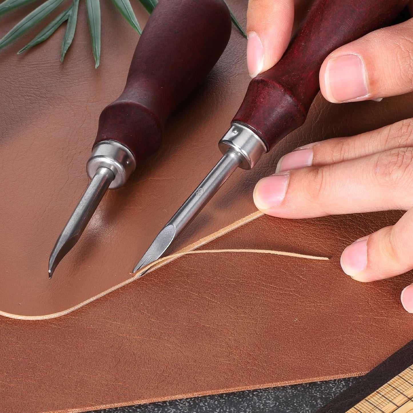 Leather Edge Skiving Beveler, 2 Pcs Leather Working Tools Burnishing Tool Edge Cutting Trimmer Tool for DIY V1258-DP02-B-4221