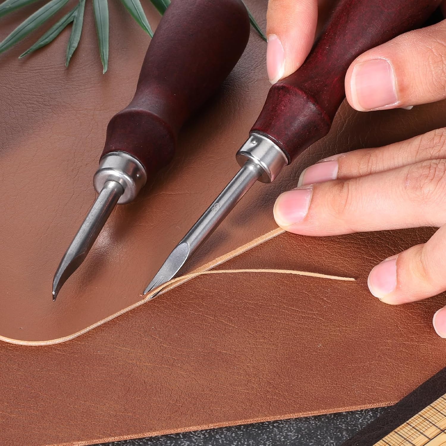 Leather Edge Skiving Beveler, 2 Pcs Leather Working Tools Burnishing Tool Edge Cutting Trimmer Tool for DIY V1258-DP02-B-4221