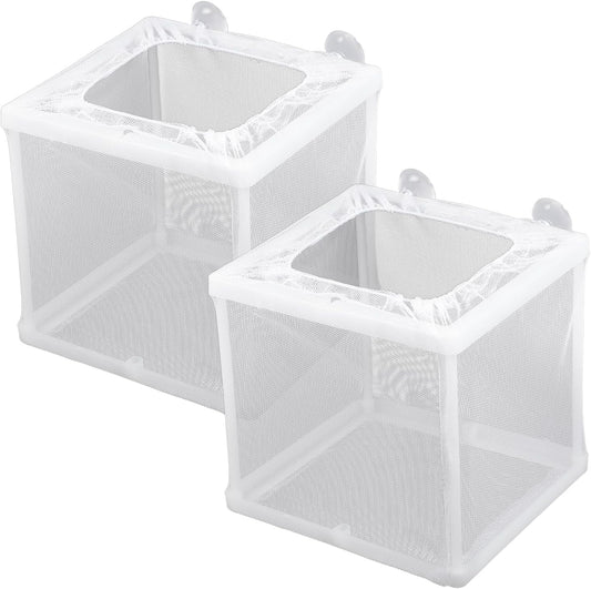 2 Pack Fish Incubator Mesh Box Aquarium, 6.3" x 5.51" x 5.91" Breeder Box for Fish Tank White Nylon Mesh V1258-DP02-B-4223