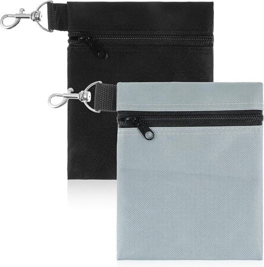 2 Pack Golf Ball Bag, Golf Tee Bag Pouch 6.7" x 5.5" Zippered Pouch with Metal Lobster Clip, Waterproof Golfs V1258-DP02-B-4224