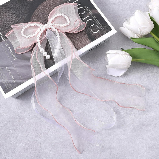 2 PCS Bow Curtain Tiebacks, Elegant Pink Bow Butterfly Curtain Tiebacks with Pearls Sweet Bowknot Holdbacks V1258-DP02-B-4226