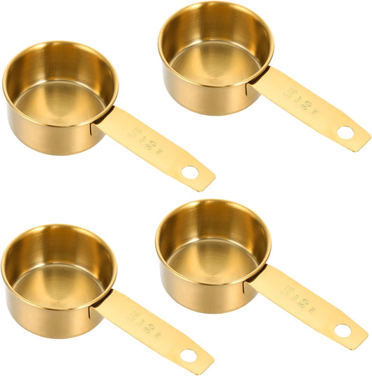 1/4 Cup Measuring Cups, 4 Pcs Golden Stainless Steel Measuring Scoop Gold Kitchen Accessories Metal 2 oz Cups V1258-DP02-B-4229
