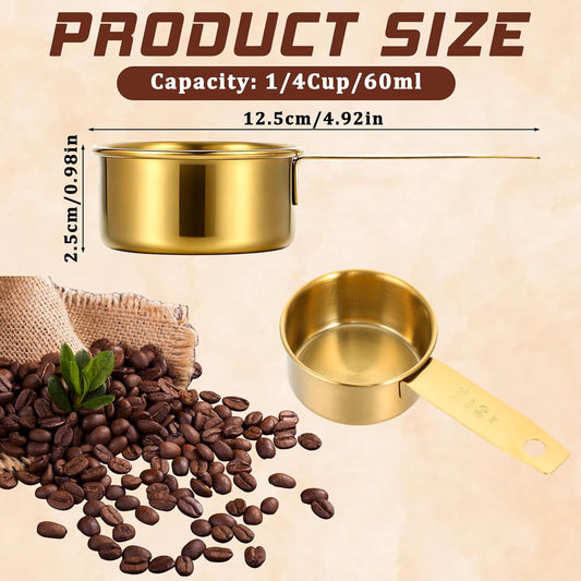 1/4 Cup Measuring Cups, 4 Pcs Golden Stainless Steel Measuring Scoop Gold Kitchen Accessories Metal 2 oz Cups V1258-DP02-B-4229