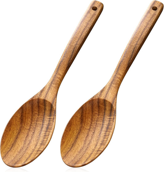 Wooden Cooking Spoons, 2 Pcs Natural Acacia Wood Serving Spoons, 12 Inch Large Mixing Spoon Wood Kitchen V1258-DP02-B-4232