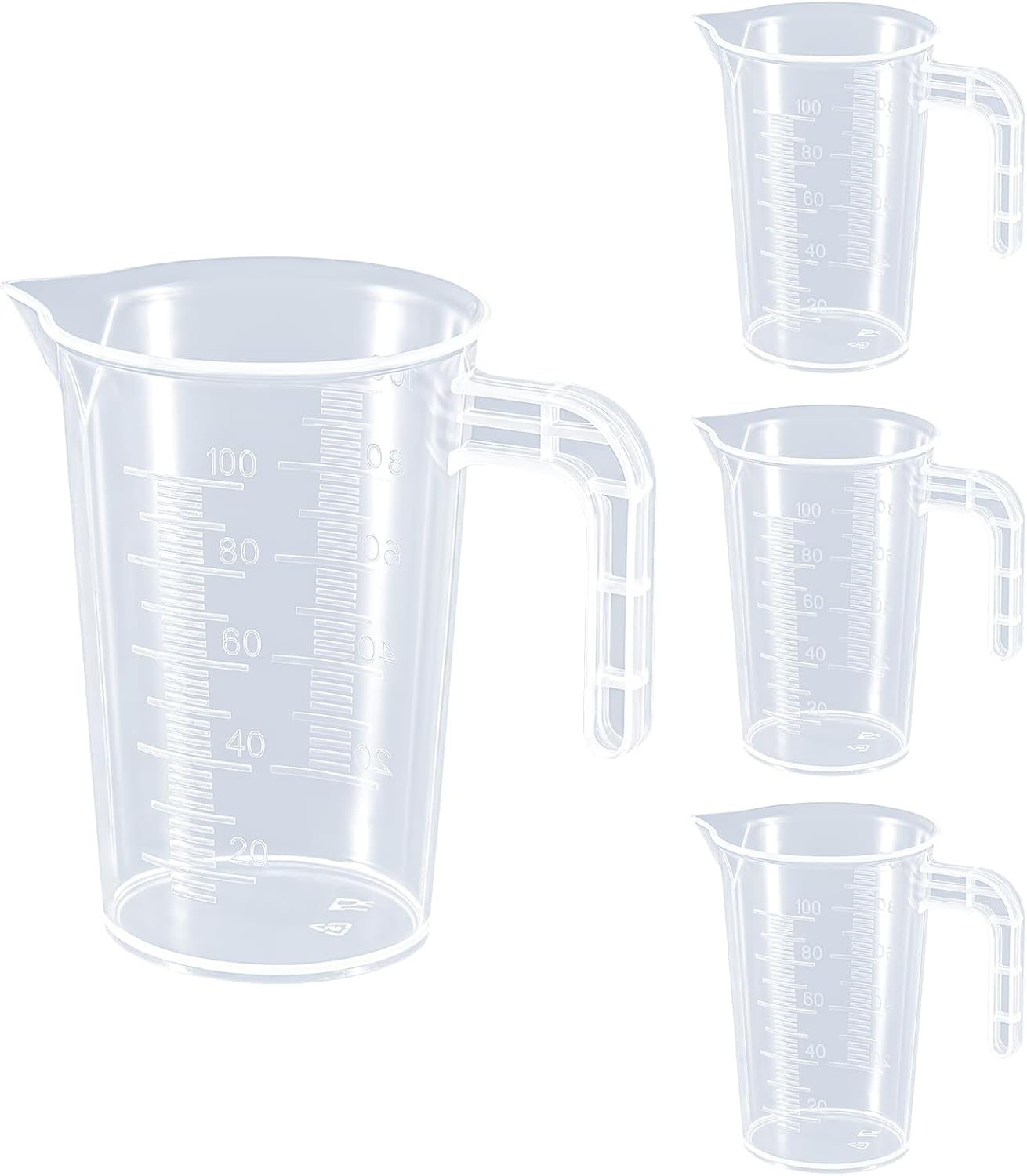 Plastic Measuring Beaker, 4 Pcs Liquid Measuring Cups, 100 ml Unbreakable Graduated Beakers with Handle and V1258-DP02-B-4234