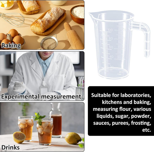 Plastic Measuring Beaker, 4 Pcs Liquid Measuring Cups, 100 ml Unbreakable Graduated Beakers with Handle and V1258-DP02-B-4234
