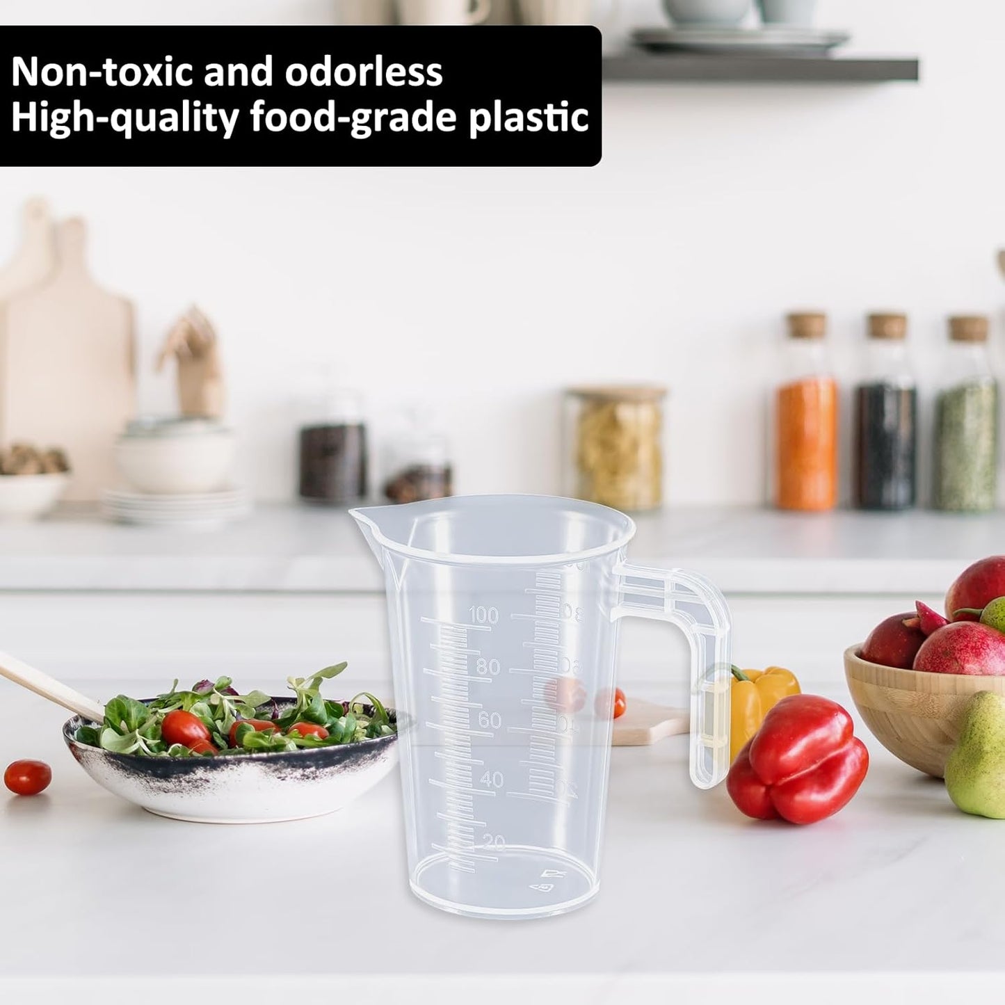 Plastic Measuring Beaker, 4 Pcs Liquid Measuring Cups, 100 ml Unbreakable Graduated Beakers with Handle and V1258-DP02-B-4234