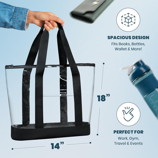 Clear Tote Bag - Zipper Closure, Long Shoulder Strap, Fabric Trimming. | Zipper Closure, Long Shoulder Strap, V1258-DP02-B-4235