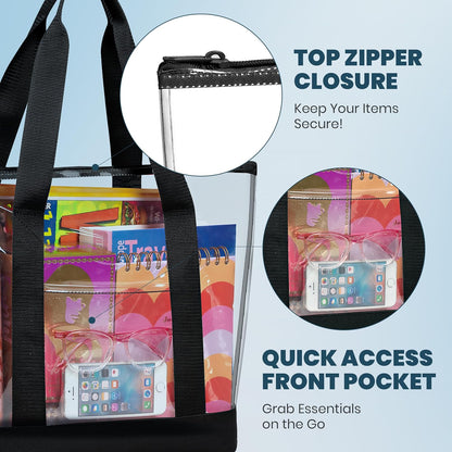 Clear Tote Bag - Zipper Closure, Long Shoulder Strap, Fabric Trimming. | Zipper Closure, Long Shoulder Strap, V1258-DP02-B-4235