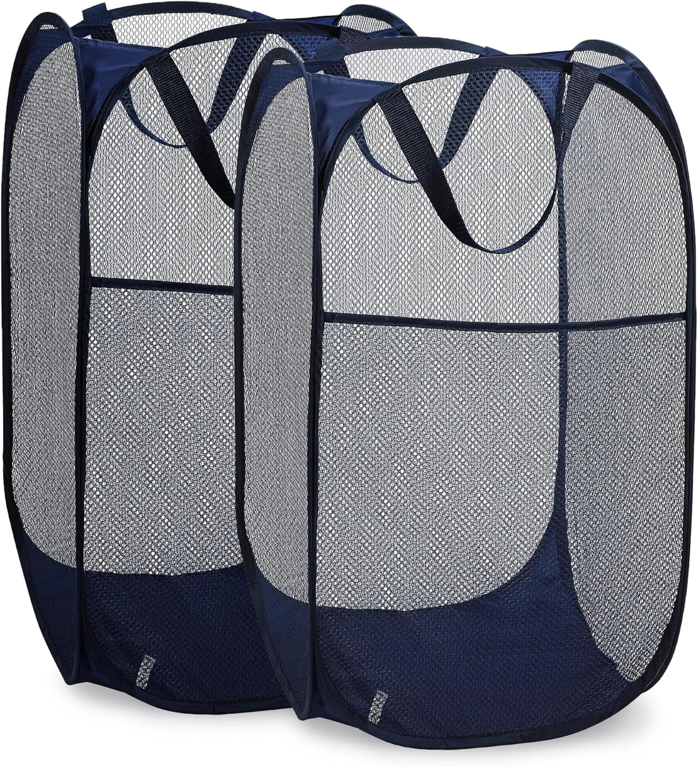 Collapsible Mesh Pop Up Laundry Hamper 2-Pack - Large Foldable Laundry Basket with Side Pocket, Breathable & V1258-DP02-B-4237