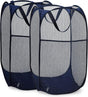 Collapsible Mesh Pop Up Laundry Hamper 2-Pack - Large Foldable Laundry Basket with Side Pocket, Breathable & V1258-DP02-B-4237
