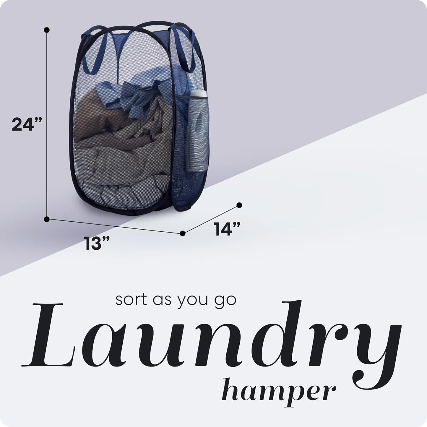 Collapsible Mesh Pop Up Laundry Hamper 2-Pack - Large Foldable Laundry Basket with Side Pocket, Breathable & V1258-DP02-B-4237