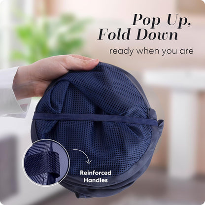 Collapsible Mesh Pop Up Laundry Hamper 2-Pack - Large Foldable Laundry Basket with Side Pocket, Breathable & V1258-DP02-B-4237