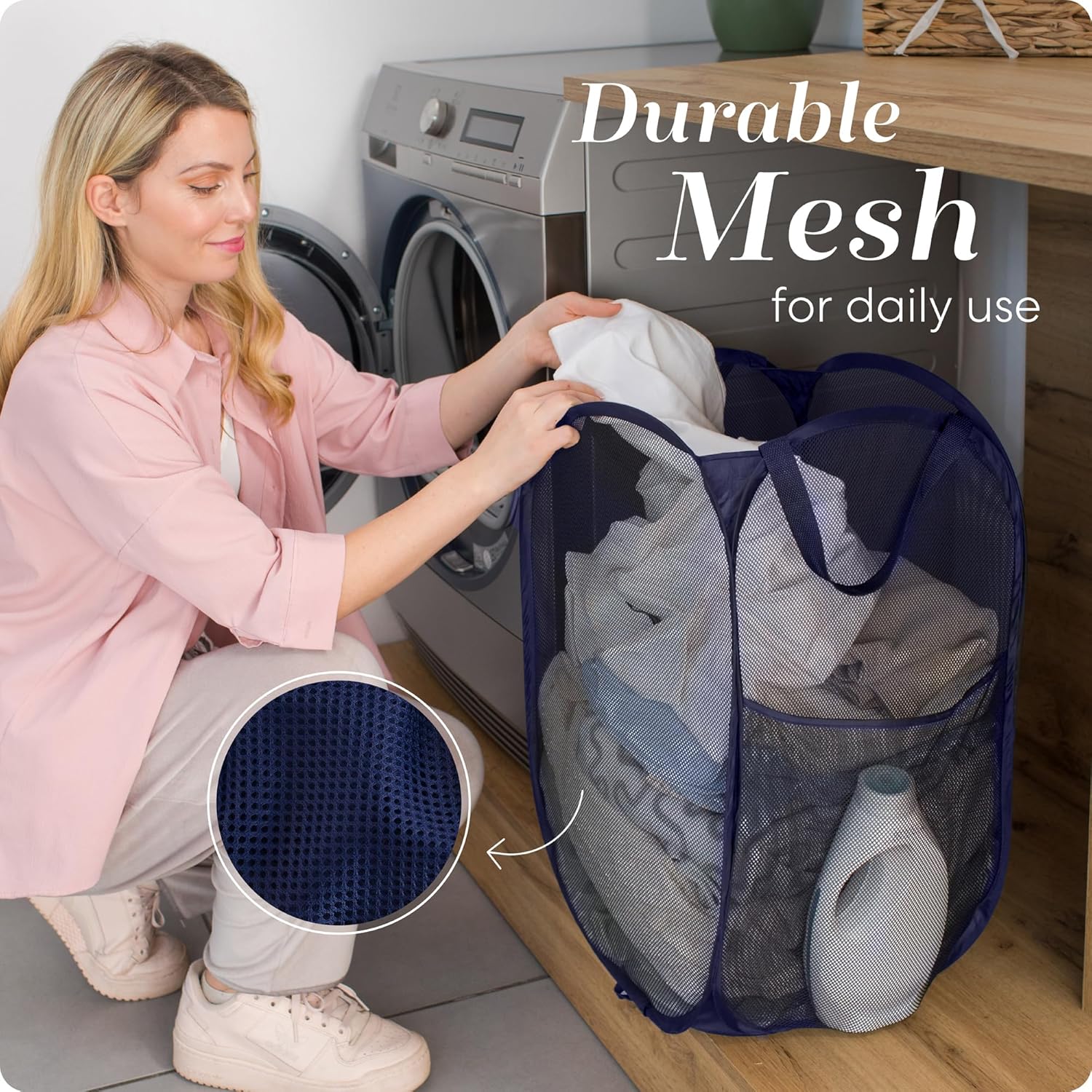 Collapsible Mesh Pop Up Laundry Hamper 2-Pack - Large Foldable Laundry Basket with Side Pocket, Breathable & V1258-DP02-B-4237