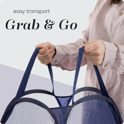 Collapsible Mesh Pop Up Laundry Hamper 2-Pack - Large Foldable Laundry Basket with Side Pocket, Breathable & V1258-DP02-B-4237