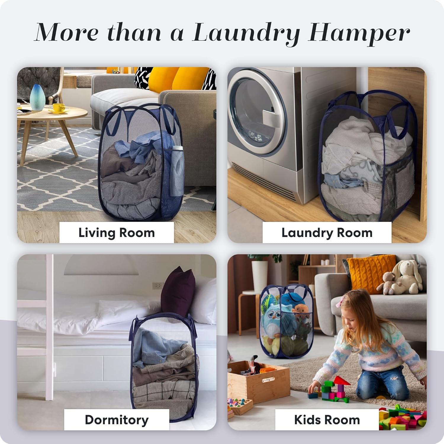 Collapsible Mesh Pop Up Laundry Hamper 2-Pack - Large Foldable Laundry Basket with Side Pocket, Breathable & V1258-DP02-B-4237