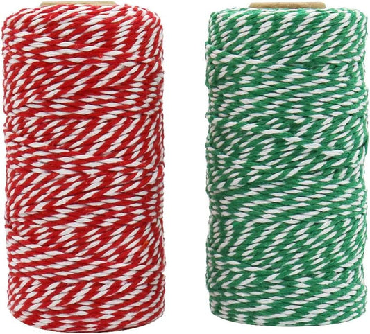 Bakers Twine, 656 Feet 2 Rolls Christmas Twine String Ribbon for Gift Wrapping, Pastry Boxes Tying, Festival V1258-DP02-B-424