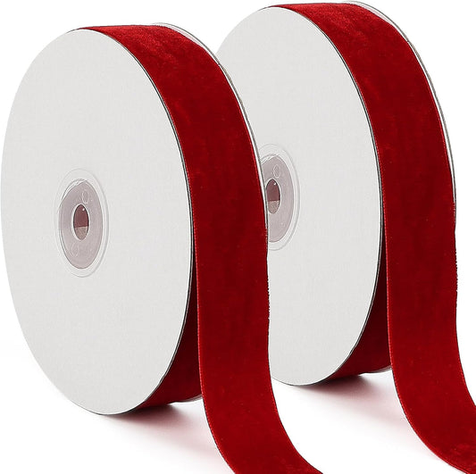 Red Velvet Ribbon, 1 Inch x 20 Yards Single Faced Red Ribbon for Gift Wrapping, Bow Making, Christmas Tree V1258-DP02-B-427