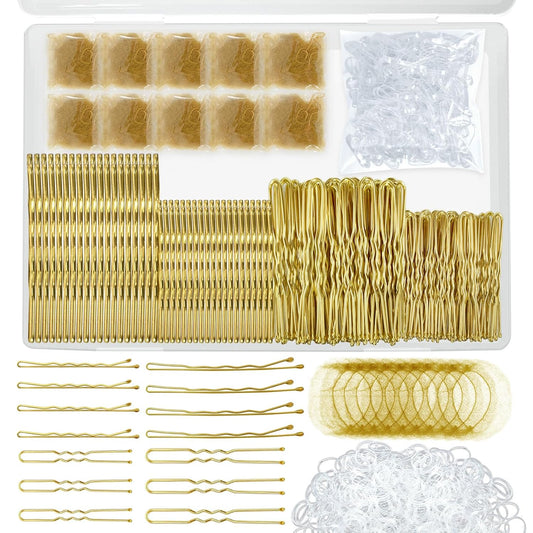 510PCS Blonde Bobby Pins Hair Pins Kit with Hair Net, Includes 100 Bobby Pins for Women, 100 U Shaped Buns V1258-DP02-B-433