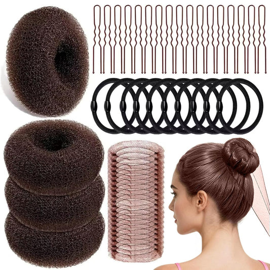 134 Pcs Brown Hair Bun Maker Kit Medium - 4 Bun Hair Pieces for Women, 20 Hair Net for Buns, 100 Bobby Pins V1258-DP02-B-435