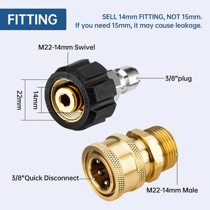 Pressure Washer Adapter Set, Quick Connect Kit, M22 14mm to 3/8 Inch Quick Connect Pressure Washer Hose V1258-DP02-B-437