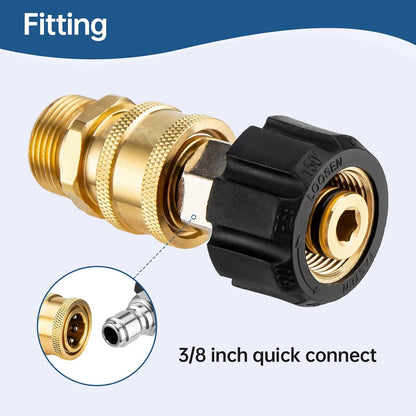 Pressure Washer Adapter Set, Quick Connect Kit, M22 14mm to 3/8 Inch Quick Connect Pressure Washer Hose V1258-DP02-B-437