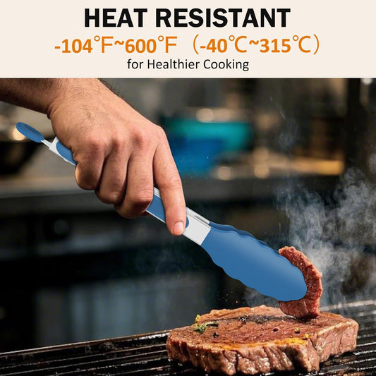 Tongs for Cooking, 600oF High Heat-Resistant Stainless Steel Kitchen Tongs with Silicone Tips, Non Scratch, V1258-DP02-B-440