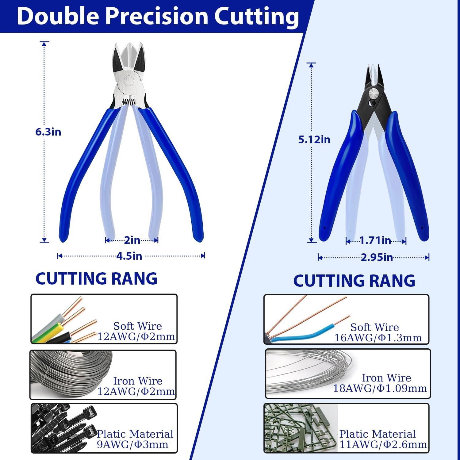 2 Pack Wire Cutters Set, 6" and 5" Ultra Sharp Flush Cutters, Carbon Steel Wire Cutters for Crafting, V1258-DP02-B-443