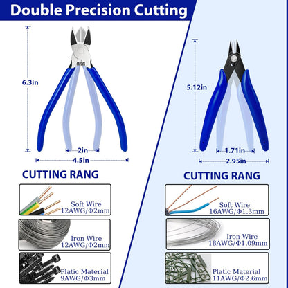 2 Pack Wire Cutters Set, 6" and 5" Ultra Sharp Flush Cutters, Carbon Steel Wire Cutters for Crafting, V1258-DP02-B-443