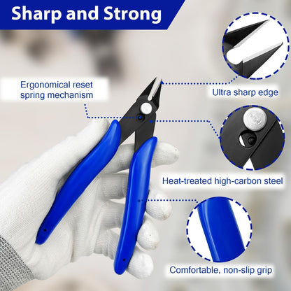 2 Pack Wire Cutters Set, 6" and 5" Ultra Sharp Flush Cutters, Carbon Steel Wire Cutters for Crafting, V1258-DP02-B-443