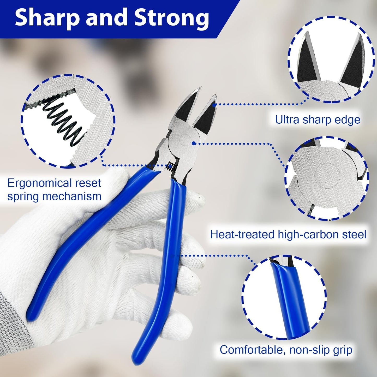 2 Pack Wire Cutters Set, 6" and 5" Ultra Sharp Flush Cutters, Carbon Steel Wire Cutters for Crafting, V1258-DP02-B-443
