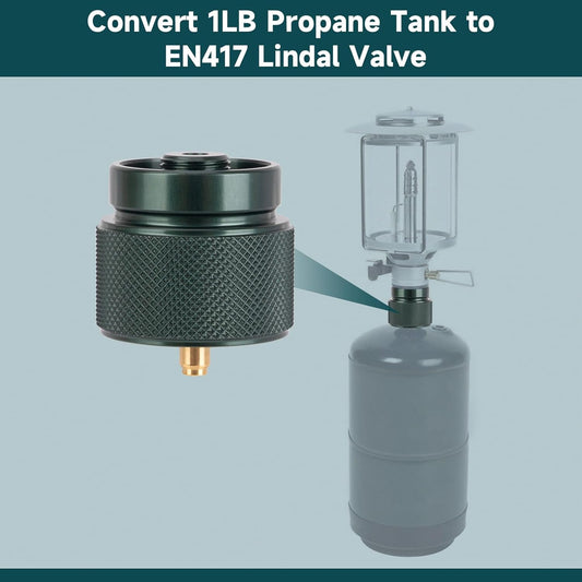 Propane to Butane Adapter, 1 Lb Propane Tank Input and EN417 Lindal Valve Output, Camping Stove Adapter for V1258-DP02-B-447