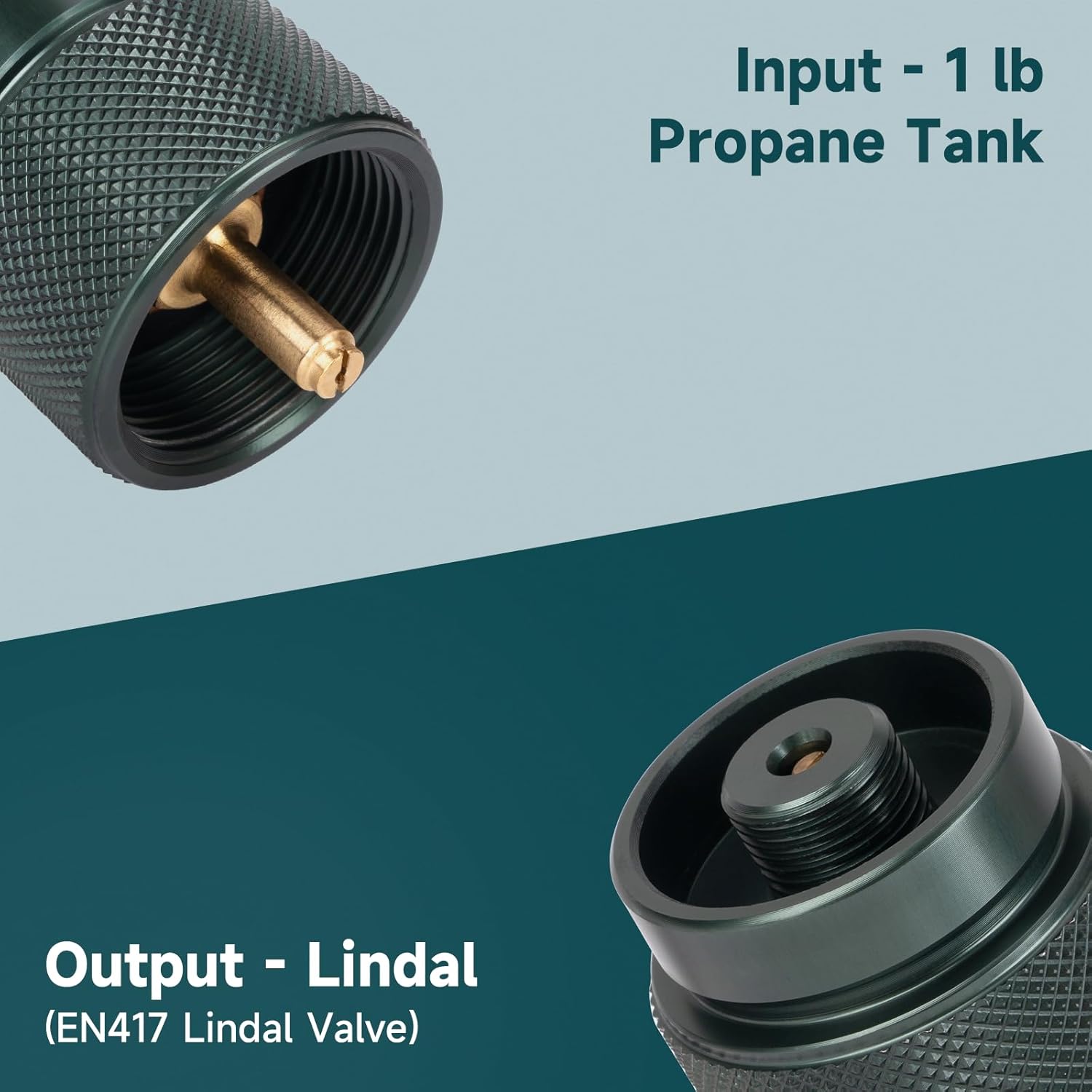 Propane to Butane Adapter, 1 Lb Propane Tank Input and EN417 Lindal Valve Output, Camping Stove Adapter for V1258-DP02-B-447