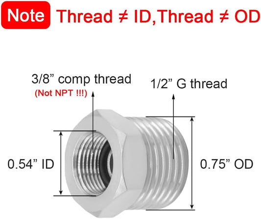 1/2 G Male to 3/8 Compression Female Thread Bushing Pipe Fitting, Nickel Plated Brass Reducer Faucet V1258-DP02-B-448