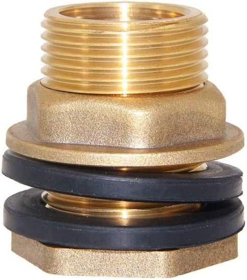 1/2" Female 3/4" Male Soild Brass Water Tank Connector Theaded Bulkhead Fitting With 2 Rubber Rings Stablizing V1258-DP02-B-450