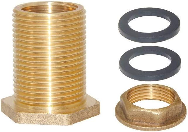 1/2" Female 3/4" Male Soild Brass Water Tank Connector Theaded Bulkhead Fitting With 2 Rubber Rings Stablizing V1258-DP02-B-450