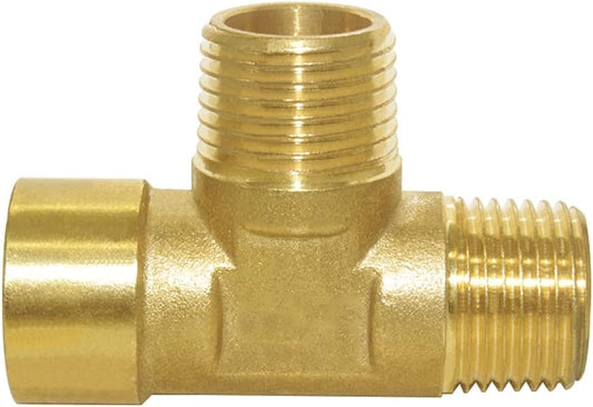 Brass Pipe Fitting Barstock Tee 3 Way NPT 1/2" Male x 1/2" Male x 1/2" Female Hose Fitting V1258-DP02-B-452