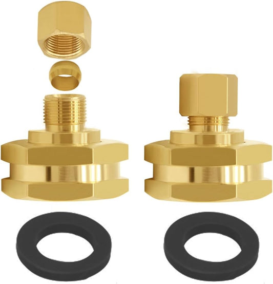 Brass US Standard Faucet Adapter Convert 3/4" GHT Female Garden Hose Thread to 1/4" OD Compression Tubing V1258-DP02-B-454