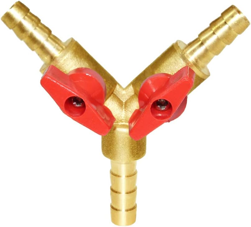 3/8" Hose Barb, Y shaped Type 3 way Union Intersection/Split Brass Shut off Ball Valve Fitting V1258-DP02-B-455