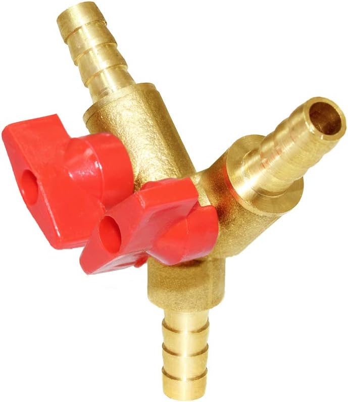 3/8" Hose Barb, Y shaped Type 3 way Union Intersection/Split Brass Shut off Ball Valve Fitting V1258-DP02-B-455