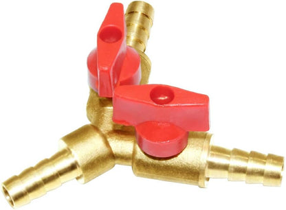 3/8" Hose Barb, Y shaped Type 3 way Union Intersection/Split Brass Shut off Ball Valve Fitting V1258-DP02-B-455