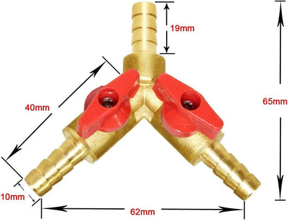 3/8" Hose Barb, Y shaped Type 3 way Union Intersection/Split Brass Shut off Ball Valve Fitting V1258-DP02-B-455