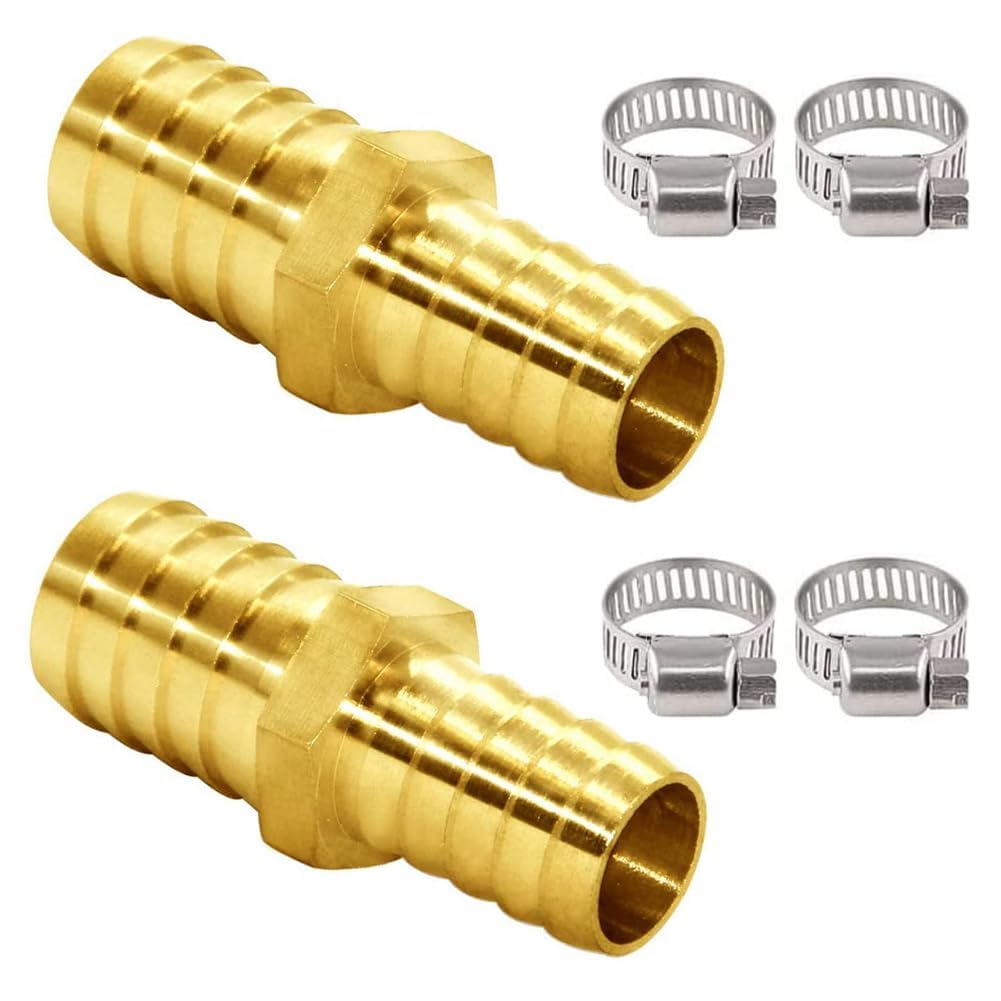 2PCS Hose Barb Reducer 5/8" to 3/4" Barb Fitting Reducing Splicer, Hex Union Brass Fitting Water/Fuel/Air V1258-DP02-B-461