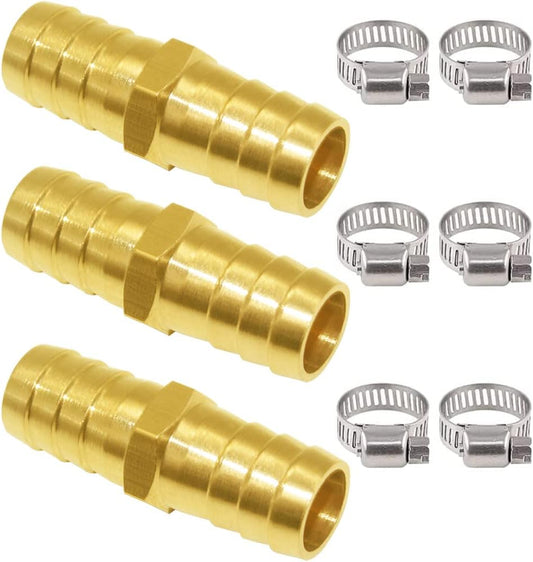 3PCS Solid Brass 5/8" Hose Repair Connectors with Stainless Steel Clamps Small Garden Water Hose End Parts V1258-DP02-B-462